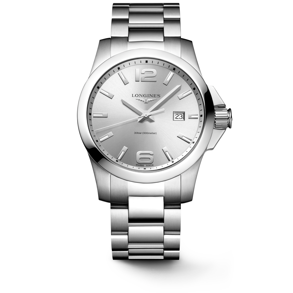 Conquest 43.00 mm Sunray silver Stainless steel L37604766 L3.760.4.76.6 front view