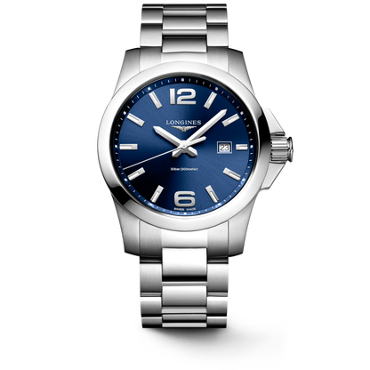 Conquest 43.00 mm Sunray blue Stainless steel L37604966 L3.760.4.96.6 front view