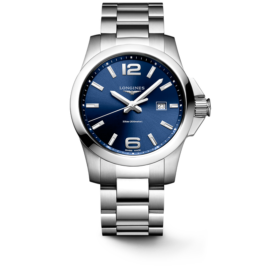 Conquest 43.00 mm Sunray blue Stainless steel L37604966 L3.760.4.96.6 front view