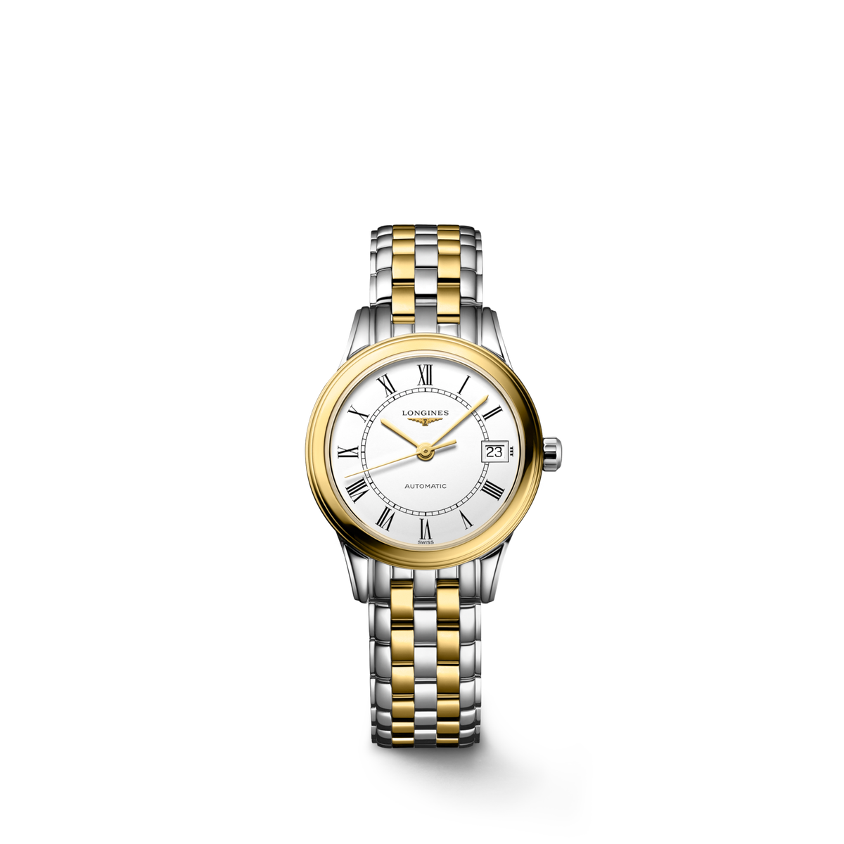Flagship Classic 26.00 mm White matt Stainless steel and yellow PVD coating L42743217 L4.274.3.21.7 front view
