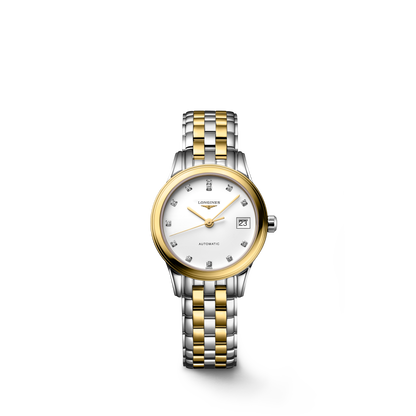 Flagship Classic 26.00 mm White matt Stainless steel and yellow PVD coating L42743277 L4.274.3.27.7 front view