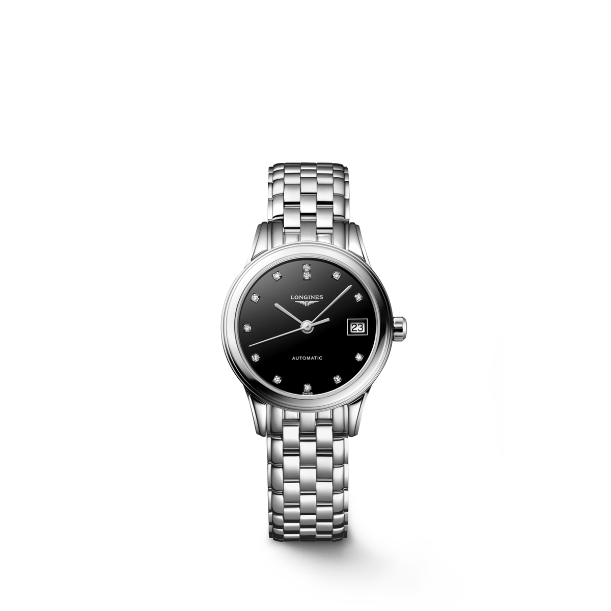 Flagship Classic 26.00 mm Black lacquered polished Stainless steel L42744576 L4.274.4.57.6 front view