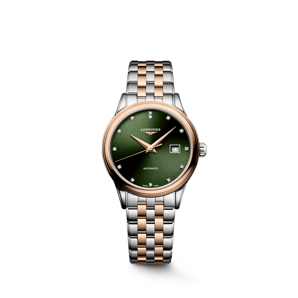 Flagship Classic 30.00 mm Sunray green Stainless steel and red PVD coating L43743077 L4.374.3.07.7 front view