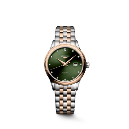 Flagship Classic 30.00 mm Sunray green Stainless steel and red PVD coating L43743077 L4.374.3.07.7 front view