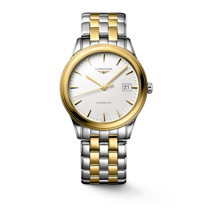 Flagship Classic 38.50 mm White matt Stainless steel and yellow PVD coating L49743227 L4.974.3.22.7 front view