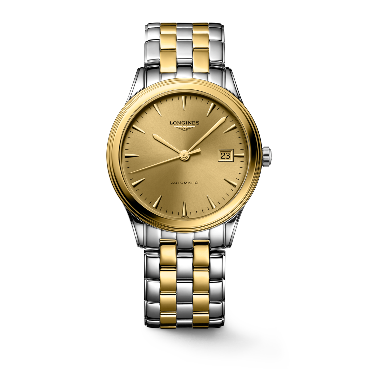 Flagship Classic 38.50 mm Gilt Stainless steel and yellow PVD coating L49743327 L4.974.3.32.7 front view