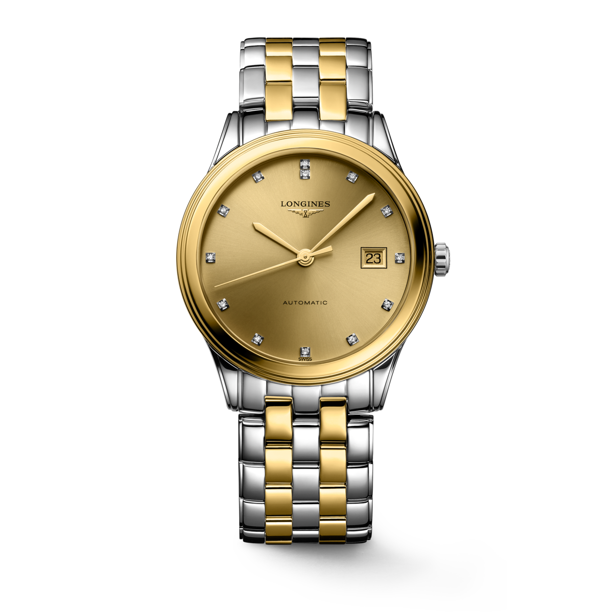 Flagship Classic 38.50 mm Gilt Stainless steel and yellow PVD coating L49743377 L4.974.3.37.7 front view