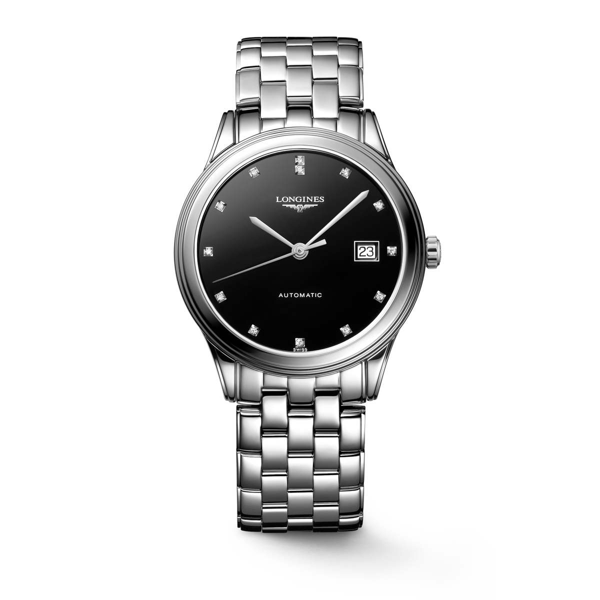 Flagship Classic 38.50 mm Black lacquered polished Stainless steel L49744576 L4.974.4.57.6 front view