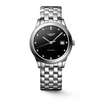 Flagship Classic 38.50 mm Black lacquered polished Stainless steel L49744576 L4.974.4.57.6 front view
