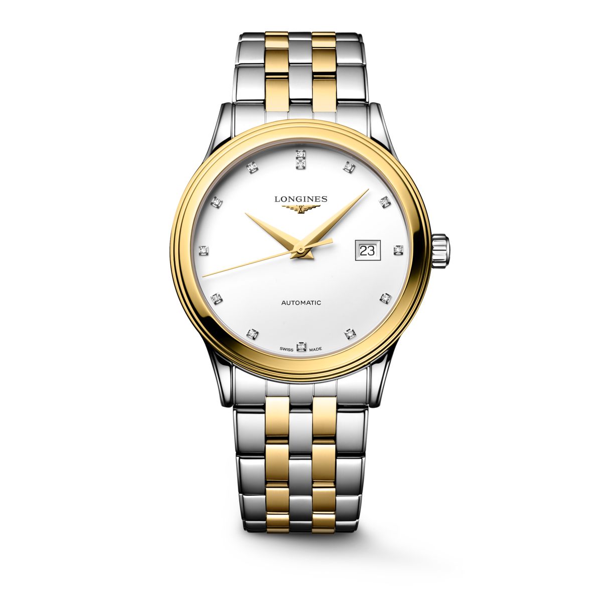 Flagship Classic 40.00 mm White matt Stainless steel and yellow PVD coating L49843177 L4.984.3.17.7 front view