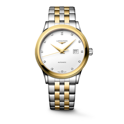 Flagship Classic 40.00 mm White matt Stainless steel and yellow PVD coating L49843177 L4.984.3.17.7 front view