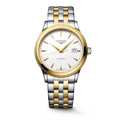 Flagship Classic 40.00 mm White matt Stainless steel and yellow PVD coating L49843207 L4.984.3.20.7 front view