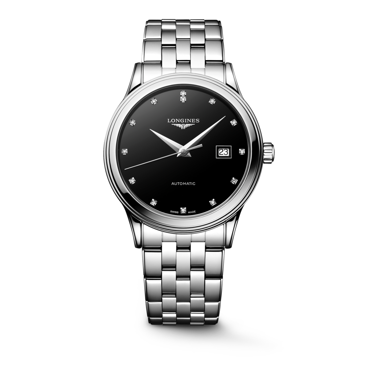 Flagship Classic 40.00 mm Black lacquered polished Stainless steel L49844586 L4.984.4.58.6 front view