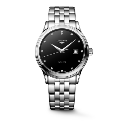 Flagship Classic 40.00 mm Black lacquered polished Stainless steel L49844586 L4.984.4.58.6 front view
