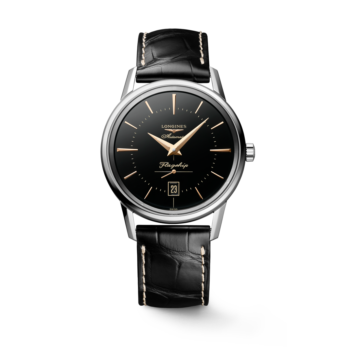 Flagship Heritage 38.50 mm Black Stainless steel L47954580 L4.795.4.58.0 front view