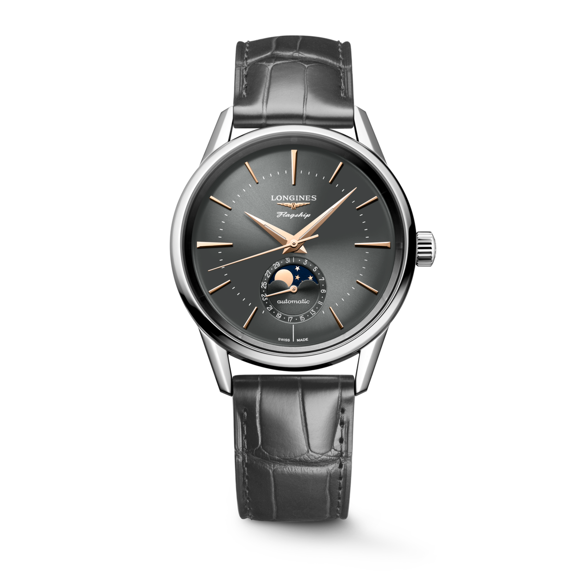 Flagship Heritage Moonphase 38.50 mm Sunray anthracite Stainless steel L48154522 L4.815.4.52.2 front view