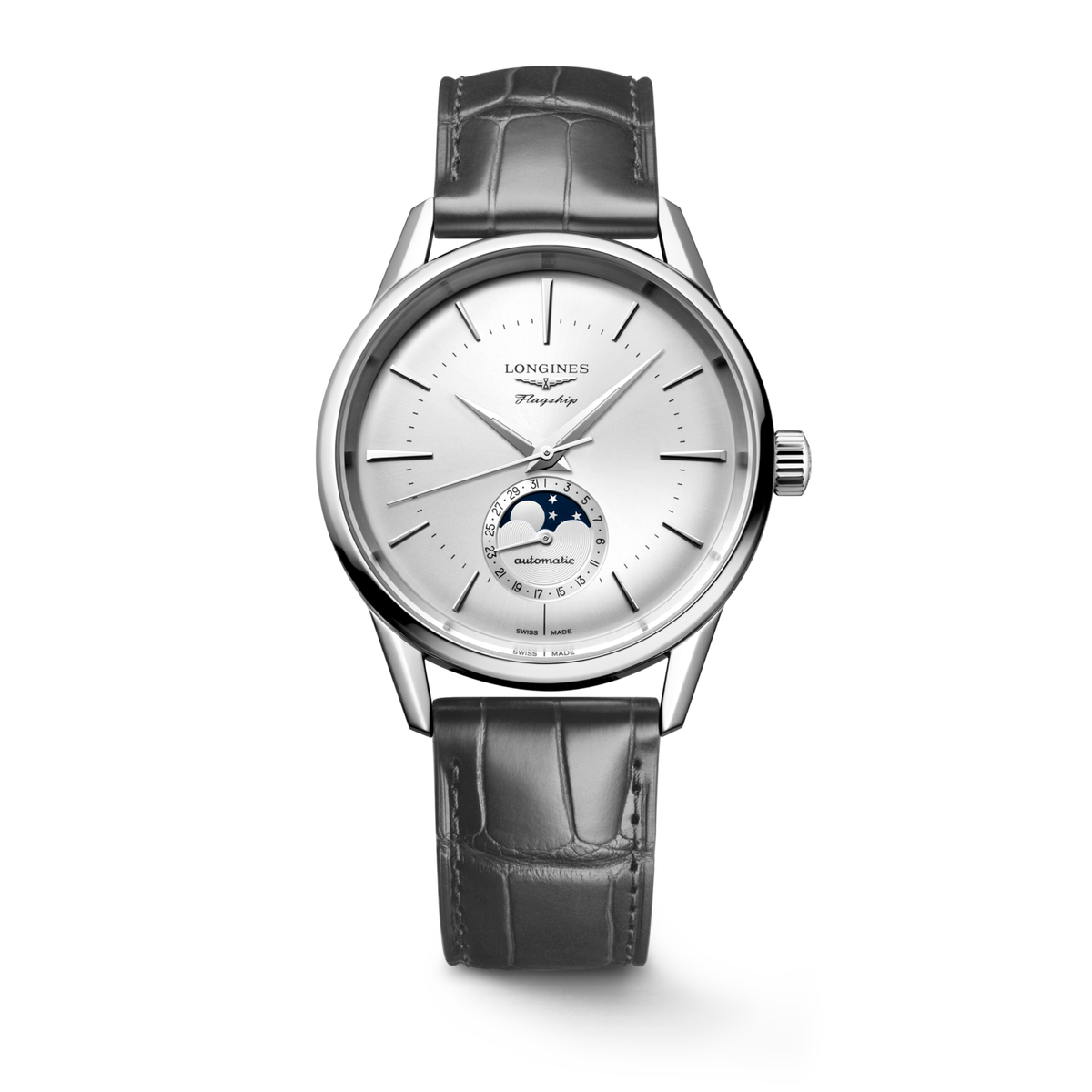 Flagship Heritage Moonphase 38.50 mm Sunray silver Stainless steel L48154722 L4.815.4.72.2 front view
