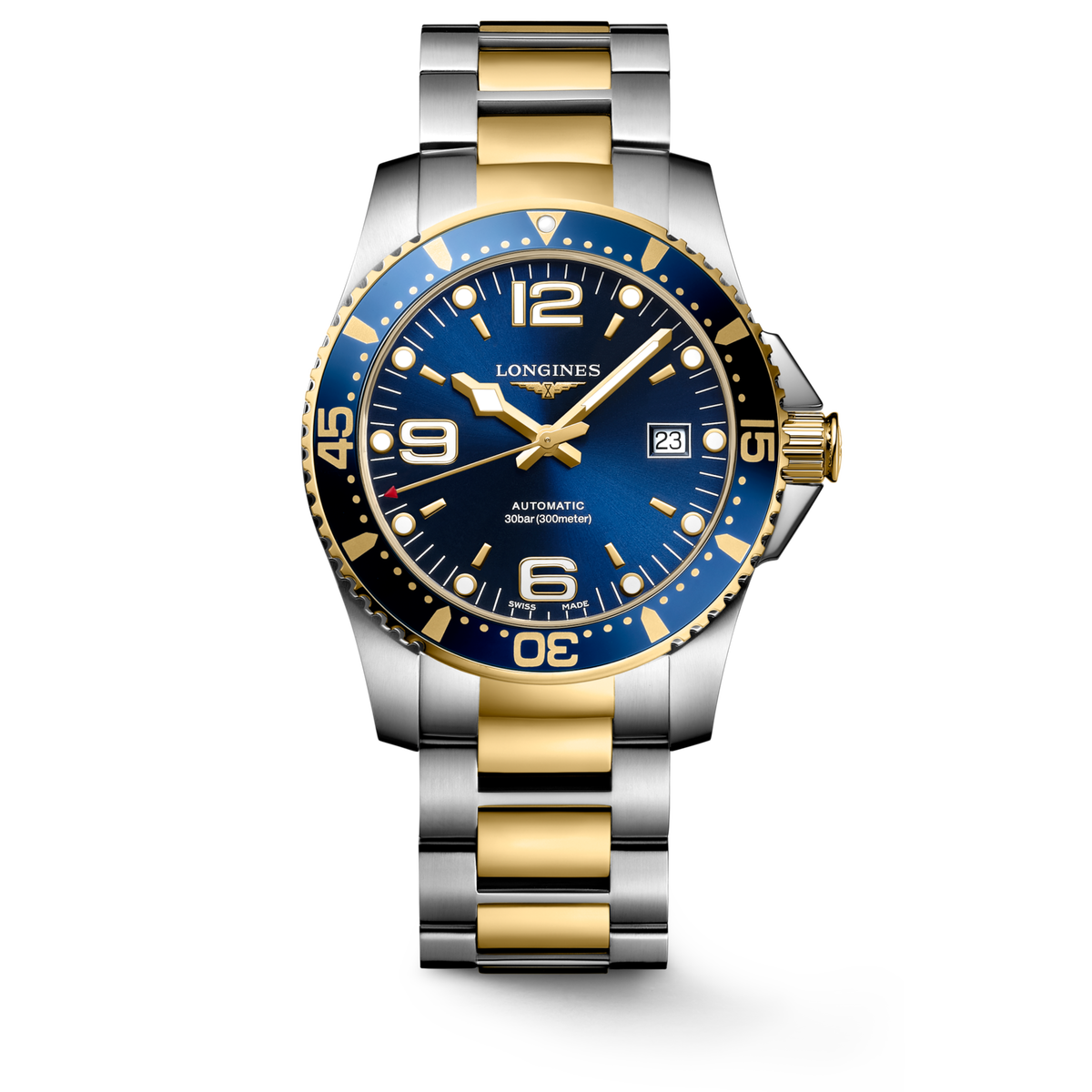 Hydroconquest 41.00 mm Sunray blue Stainless steel and yellow PVD coating L37423967 L3.742.3.96.7 front view