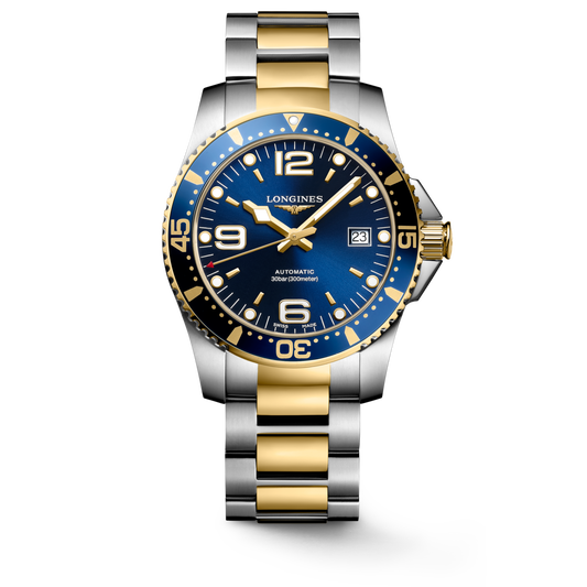 Hydroconquest 41.00 mm Sunray blue Stainless steel and yellow PVD coating L37423967 L3.742.3.96.7 front view