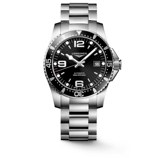 Hydroconquest 41.00 mm Sunray black Stainless steel L37424566 L3.742.4.56.6 front view