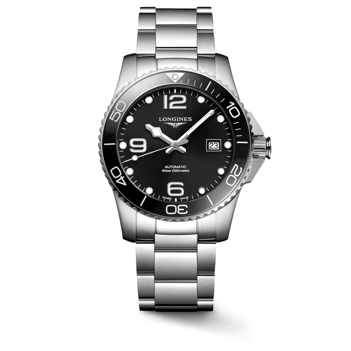 Hydroconquest 41.00 mm Sunray black Stainless steel and ceramic bezel L37814566 L3.781.4.56.6 front view