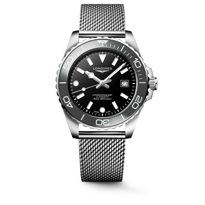 Hydroconquest 42.00 mm Black lacquered polished Stainless steel and ceramic bezel L37884706 L3.788.4.70.6 front view