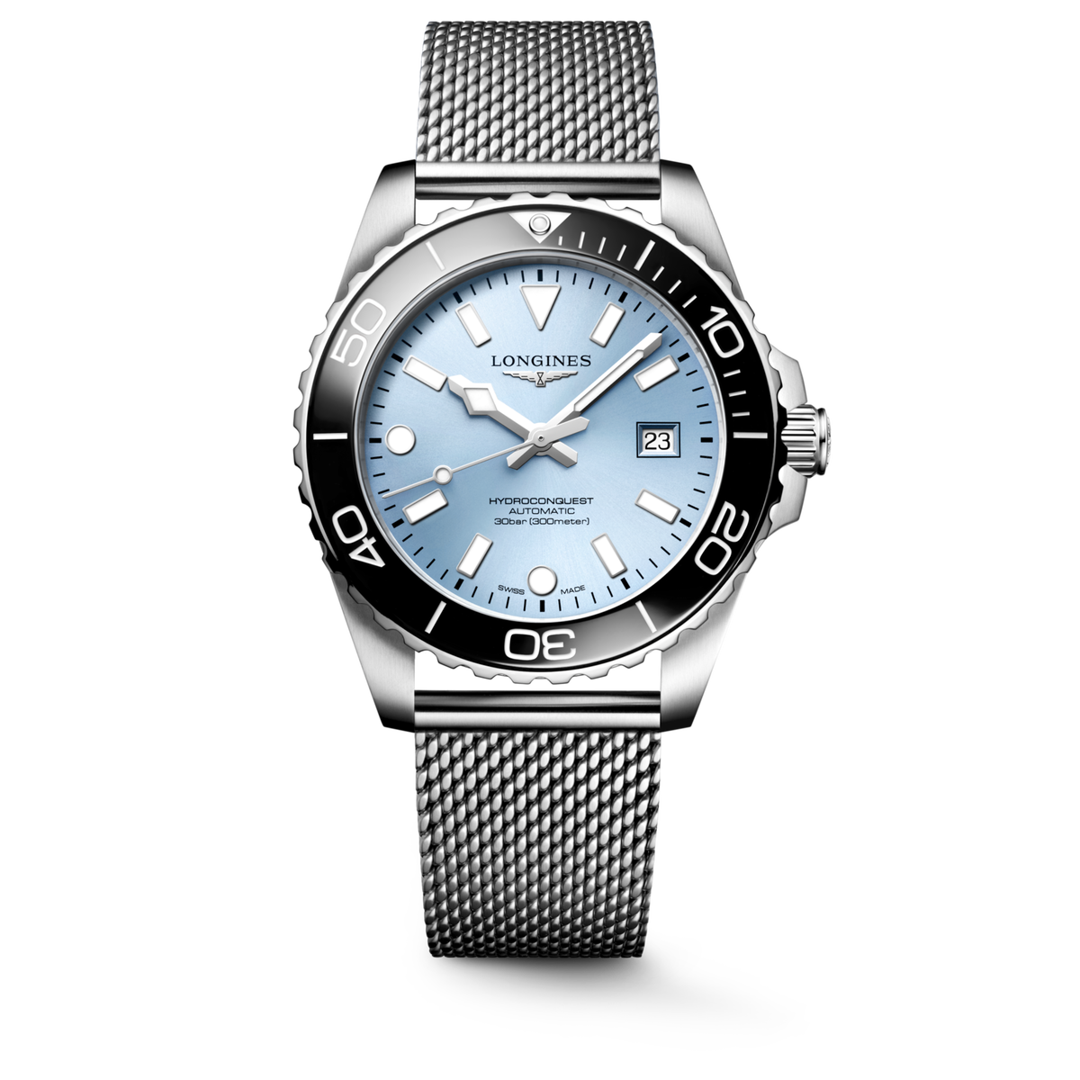 Hydroconquest 42.00 mm Frosted Blue sunray Stainless steel and ceramic bezel L37884996 L3.788.4.99.6 front view