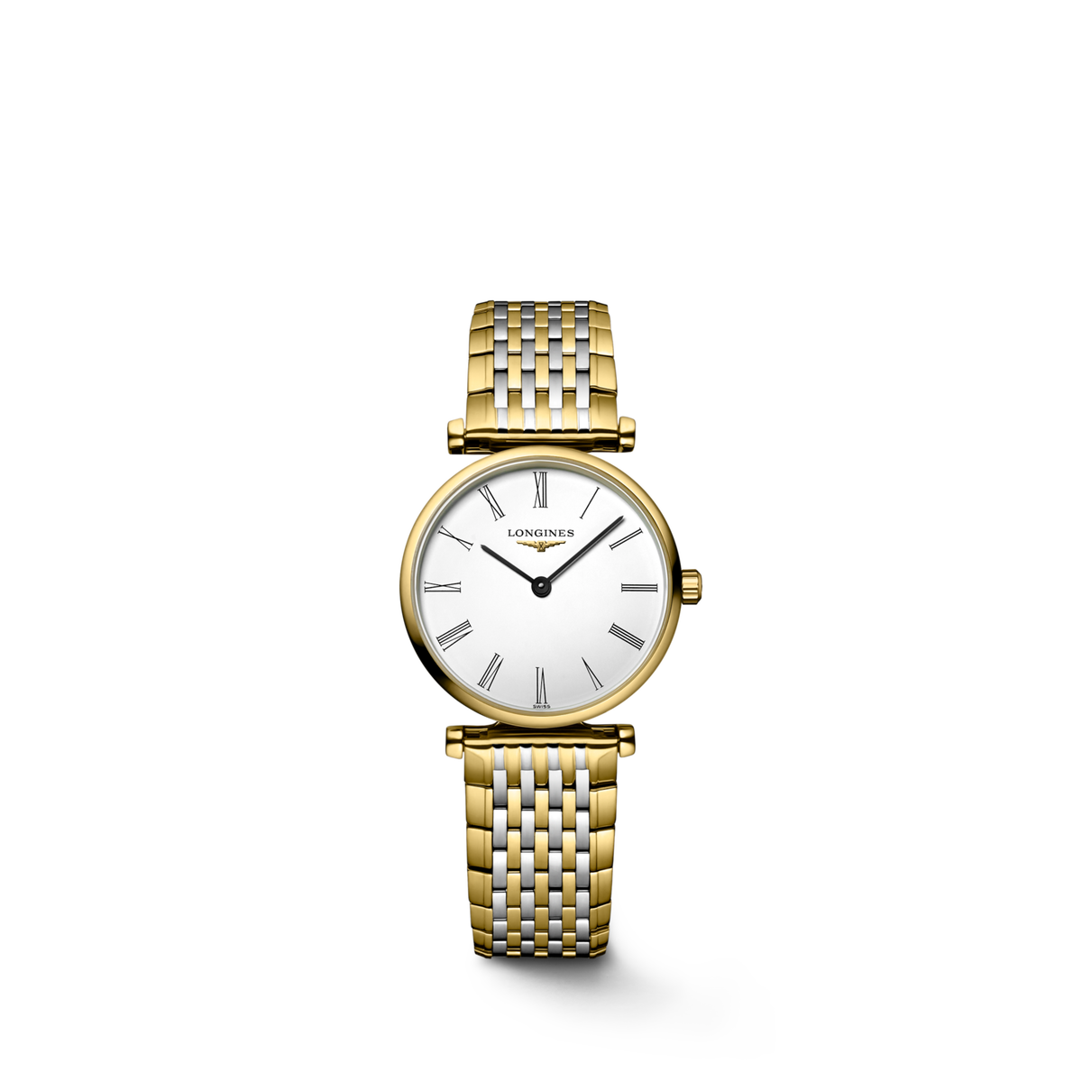 La Grande Classique De Longines 24.00 mm White Stainless steel and yellow PVD coating L4209211D L4.209.2.11.D front view