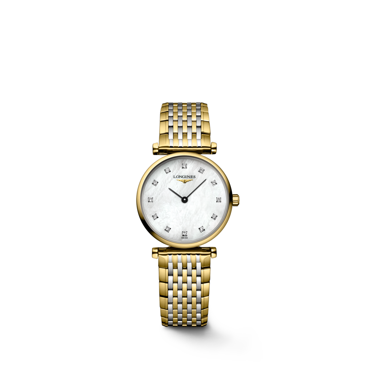 La Grande Classique De Longines 24.00 mm White mother-of-pearl Stainless steel and yellow PVD coating L4209287D L4.209.2.87.D front view
