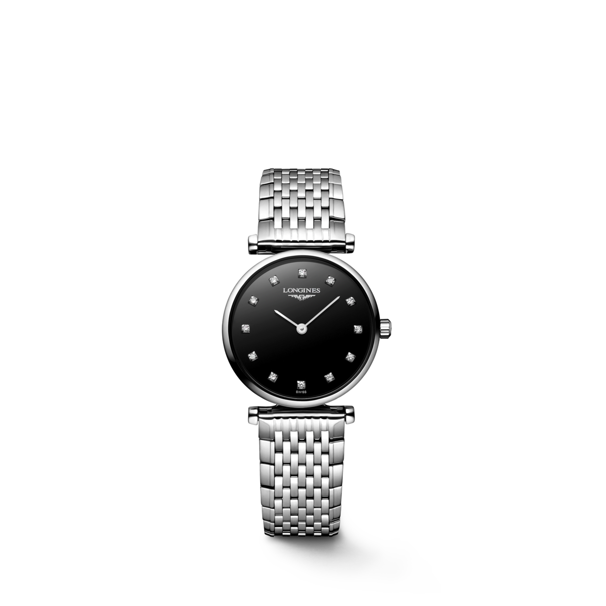 La Grande Classique De Longines 24.00 mm Black lacquered polished Stainless steel L4209458C L4.209.4.58.C front view