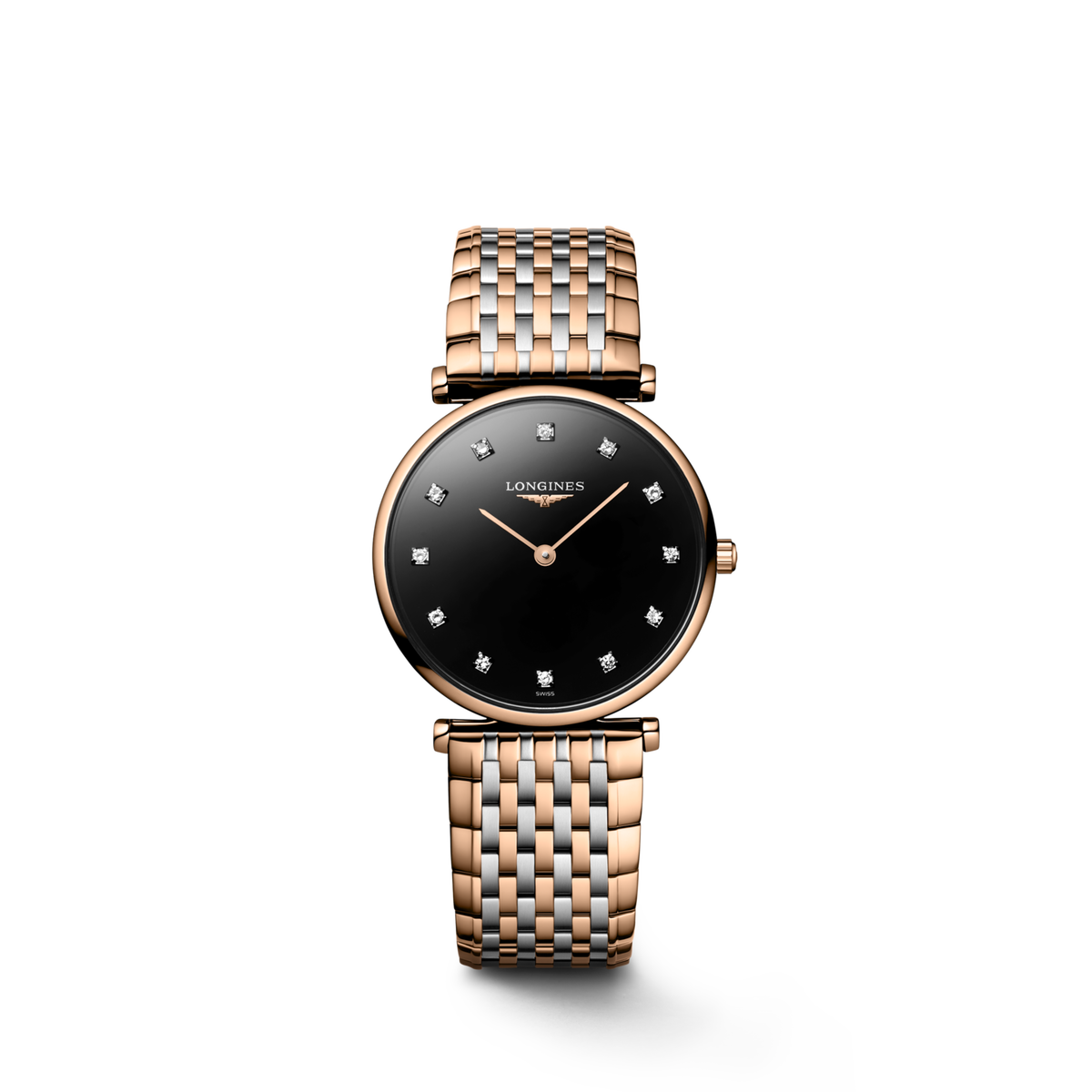 La Grande Classique De Longines 29.00 mm Black lacquered polished Stainless steel and red PVD coating L4512157D L4.512.1.57.D front view