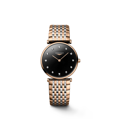La Grande Classique De Longines 29.00 mm Black lacquered polished Stainless steel and red PVD coating L4512157D L4.512.1.57.D front view