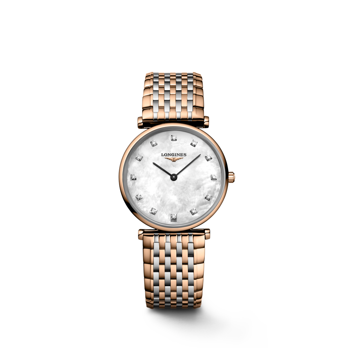 La Grande Classique De Longines 29.00 mm White mother-of-pearl Stainless steel and red PVD coating L4512197D L4.512.1.97.D front view