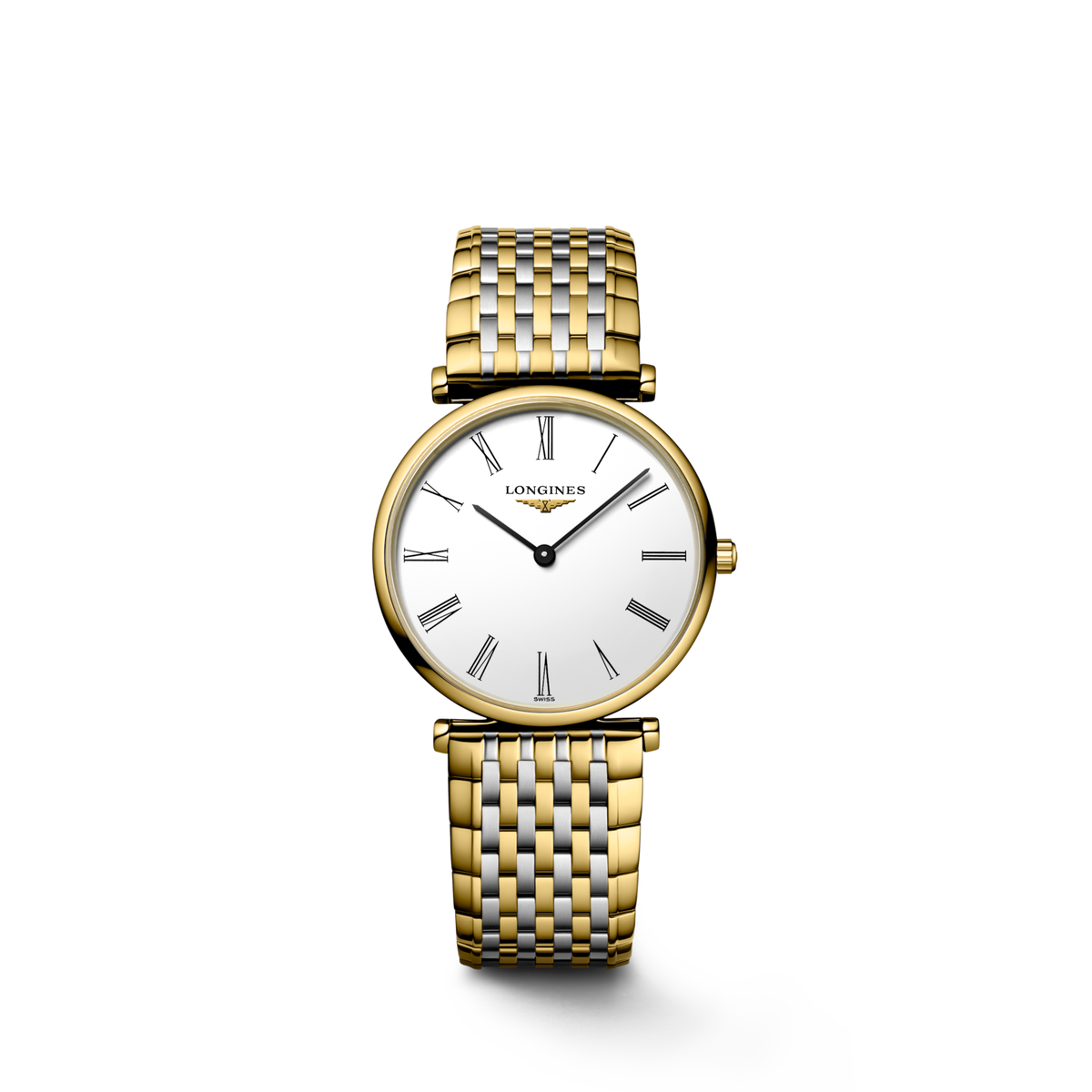 La Grande Classique De Longines 29.00 mm White Stainless steel and yellow PVD coating L4512211D L4.512.2.11.D front view