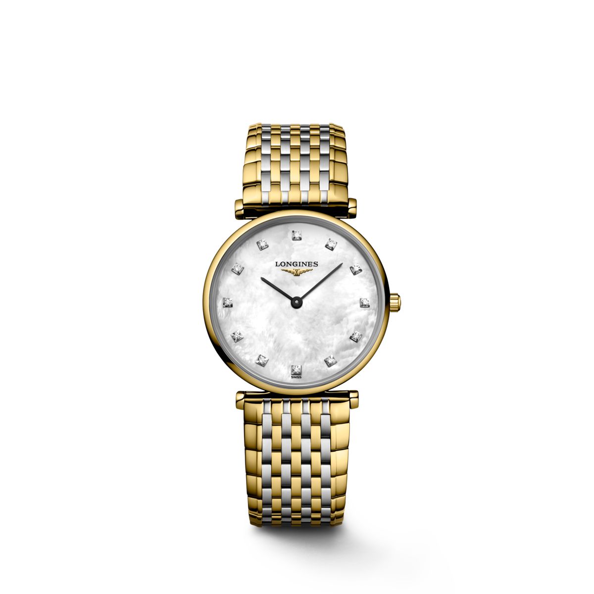 La Grande Classique De Longines 29.00 mm White mother-of-pearl Stainless steel and yellow PVD coating L4512287D L4.512.2.87.D front view