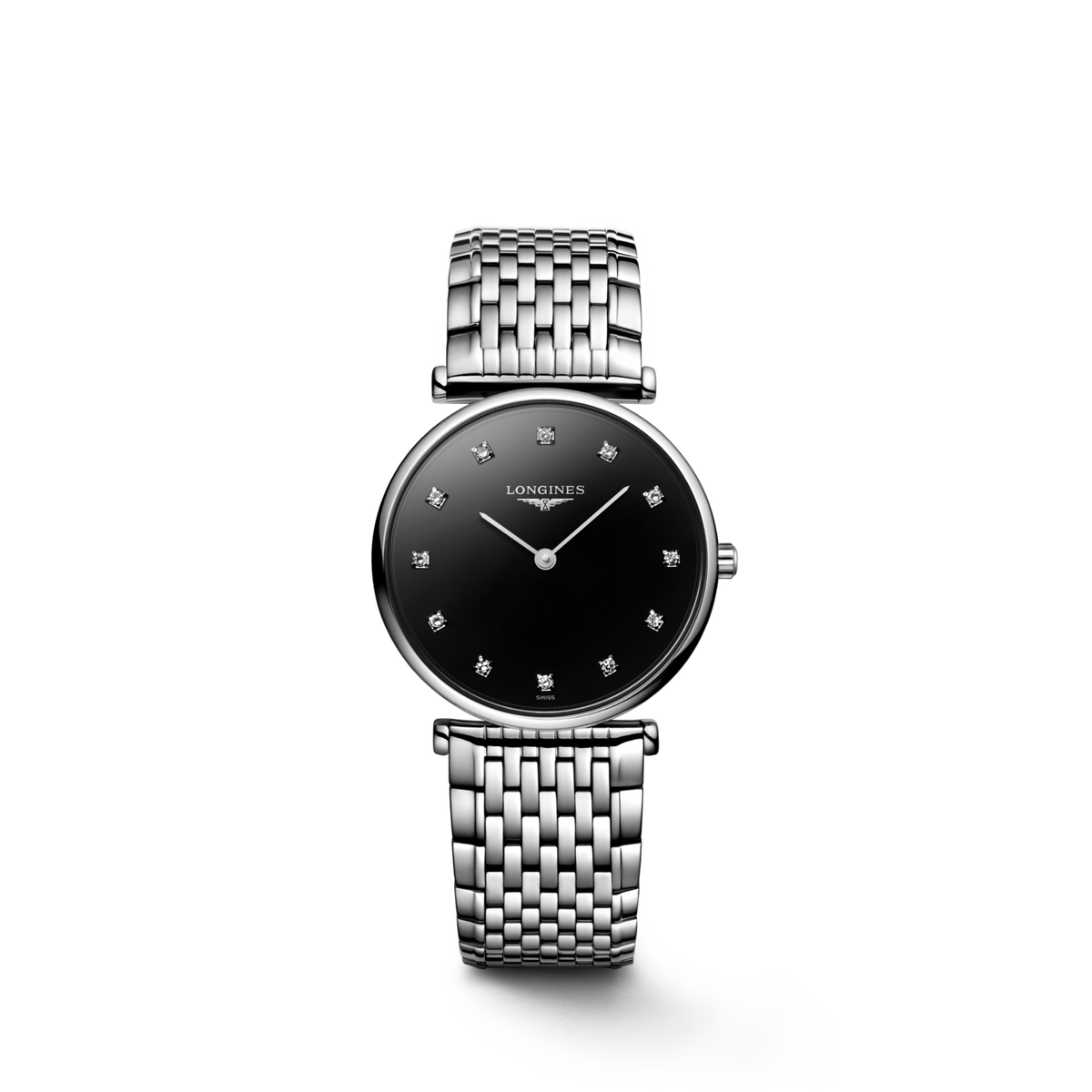 La Grande Classique De Longines 29.00 mm Black lacquered polished Stainless steel L4512458C L4.512.4.58.C front view