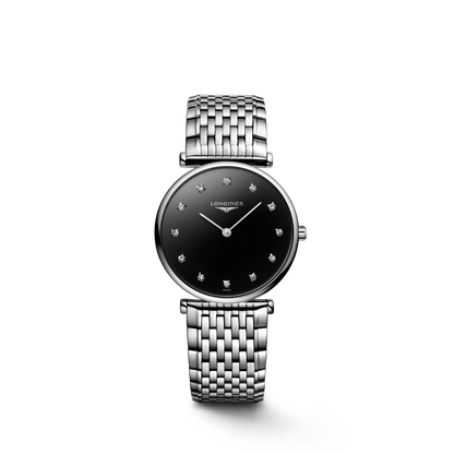 La Grande Classique De Longines 29.00 mm Black lacquered polished Stainless steel L4512458C L4.512.4.58.C front view