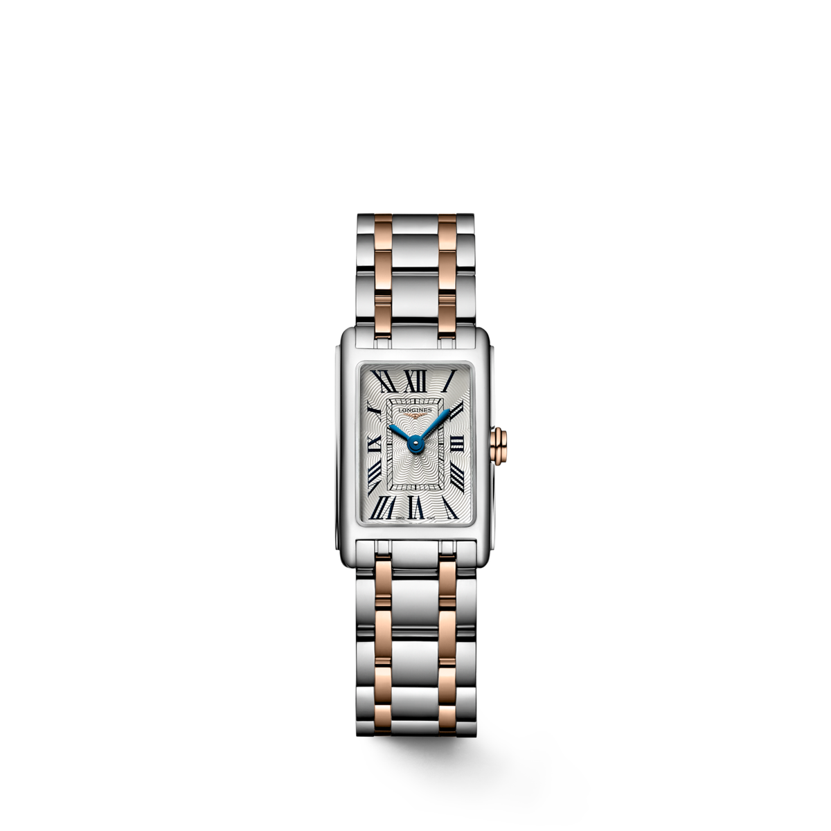 Longines Dolcevita 17.70 X 27.00 mm Silver "flinqué" Stainless steel with rose gold 18 carats crown L52585717 L5.258.5.71.7 front view