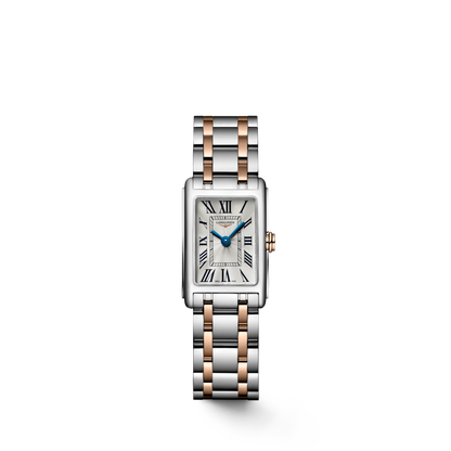 Longines Dolcevita 17.70 X 27.00 mm Silver "flinqué" Stainless steel with rose gold 18 carats crown L52585717 L5.258.5.71.7 front view