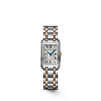 Longines Dolcevita 17.70 X 27.00 mm Silver "flinqué" Stainless steel with rose gold 18 carats crown L52585797 L5.258.5.79.7 front view