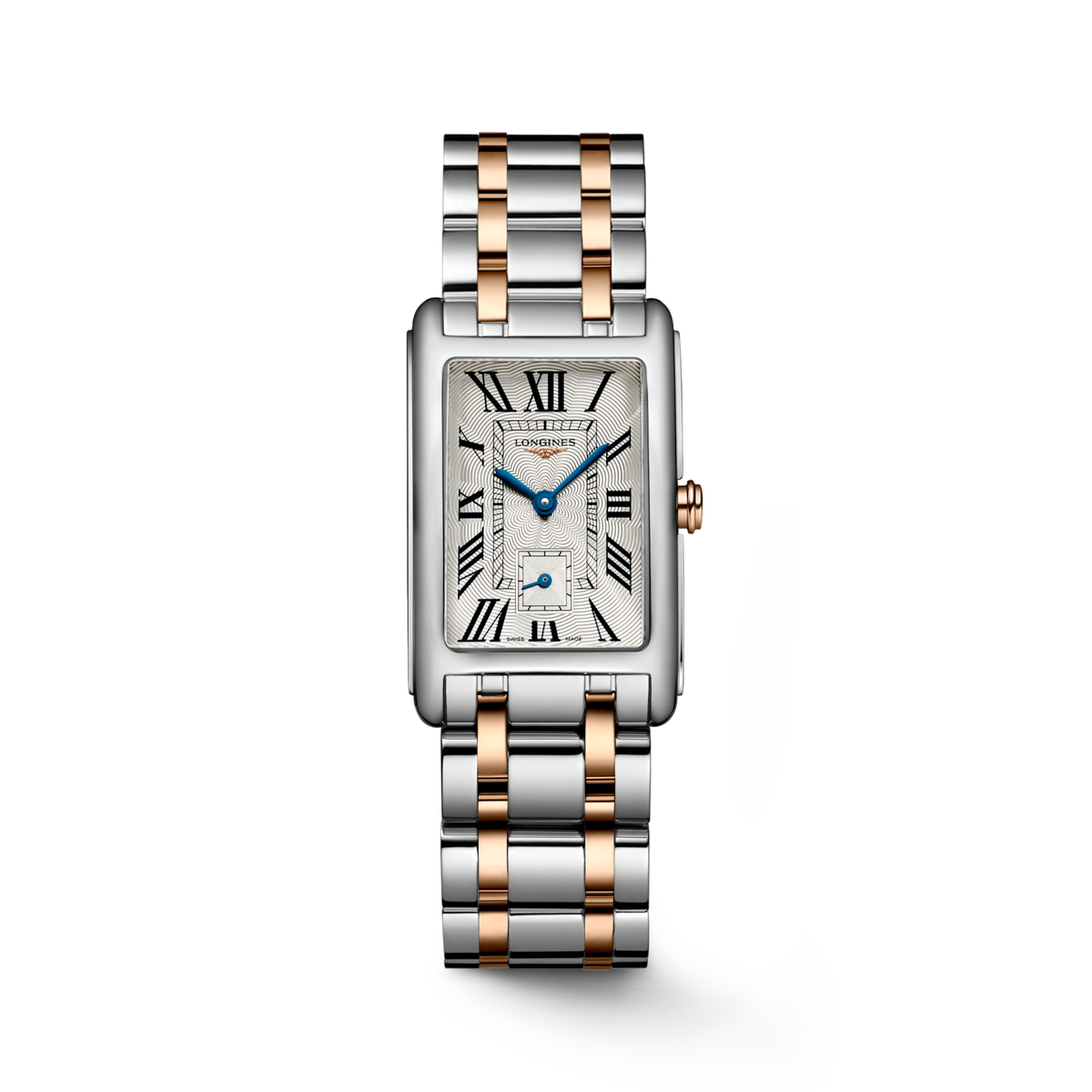Longines Dolcevita 23.30 X 37.00 mm Silver "flinqué" Stainless steel with rose gold 18 carats crown L55125717 L5.512.5.71.7 front view