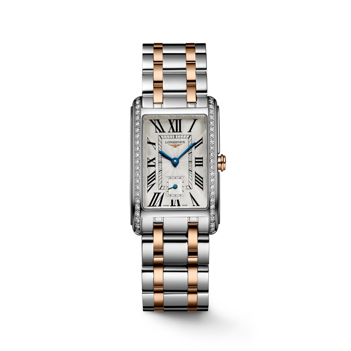 Longines Dolcevita 23.30 X 37.00 mm Silver "flinqué" Stainless steel with rose gold 18 carats crown L55125797 L5.512.5.79.7 front view