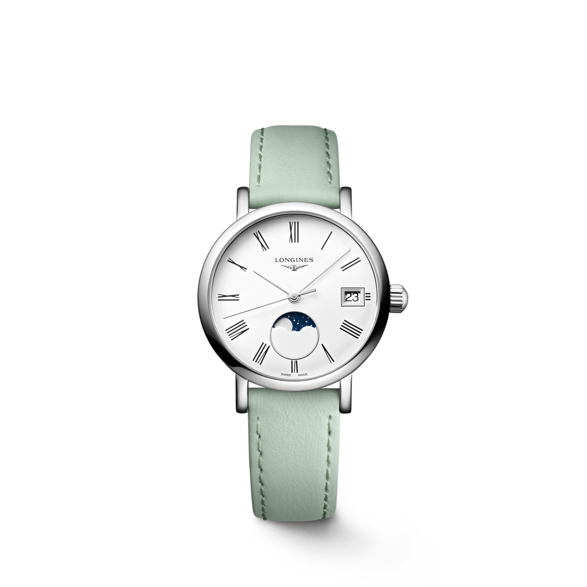 Longines Elegant Collection Moonphase 30.00 mm White matt Stainless steel L43304110 L4.330.4.11.0 front view