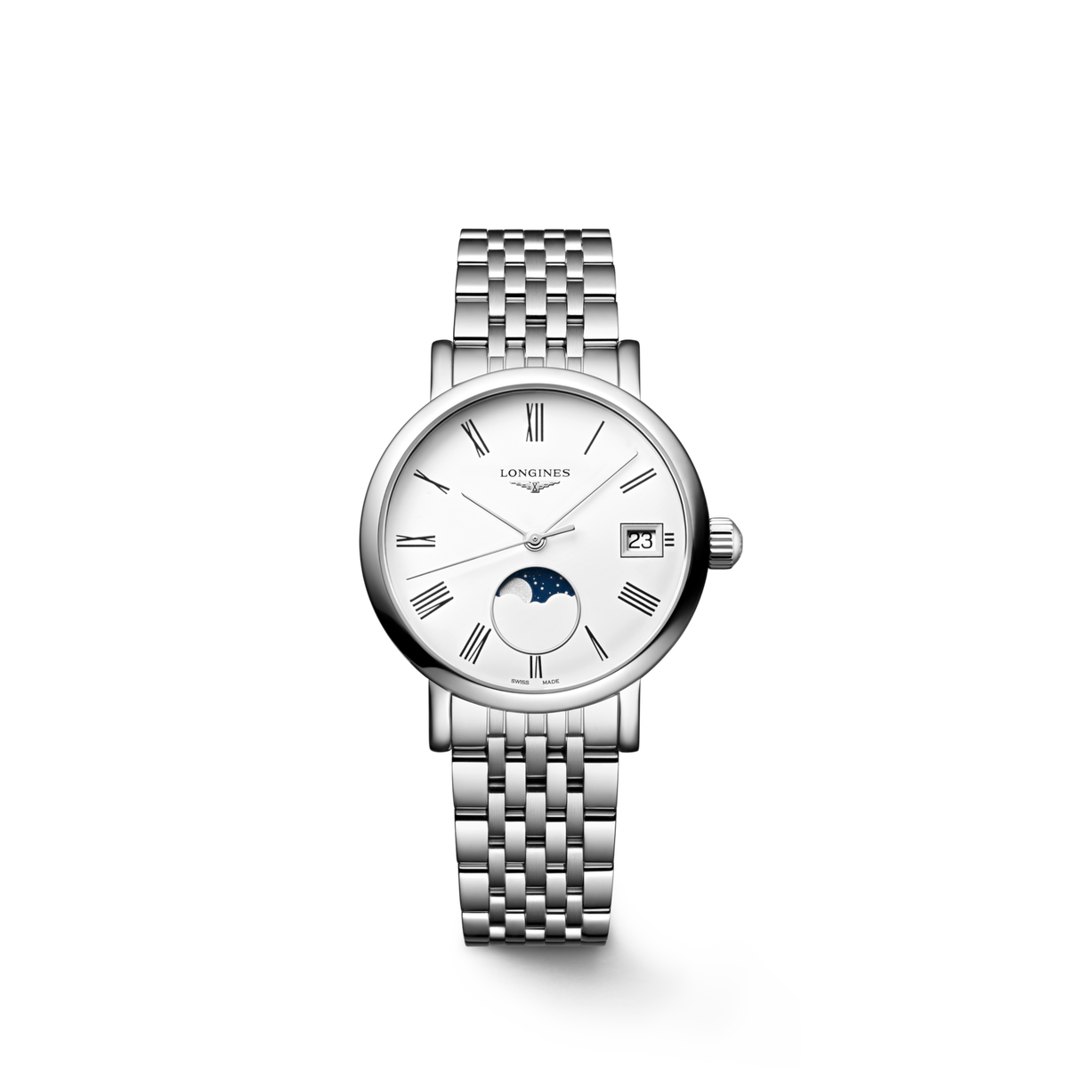 Longines Elegant Collection Moonphase 30.00 mm White matt Stainless steel L43304116 L4.330.4.11.6 front view