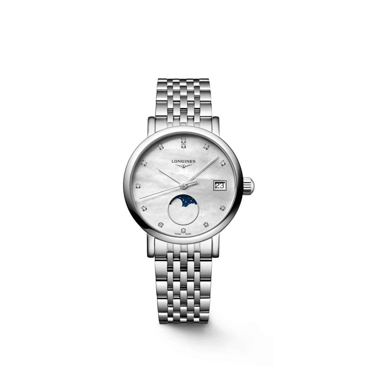 Longines Elegant Collection Moonphase 30.00 mm White mother-of-pearl Stainless steel L43304876 L4.330.4.87.6 front view