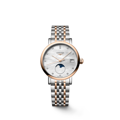 Longines Elegant Collection Moonphase 30.00 mm White mother-of-pearl Stainless steel and rose gold 18 carats cap 200 L43305877 L4.330.5.87.7 front view