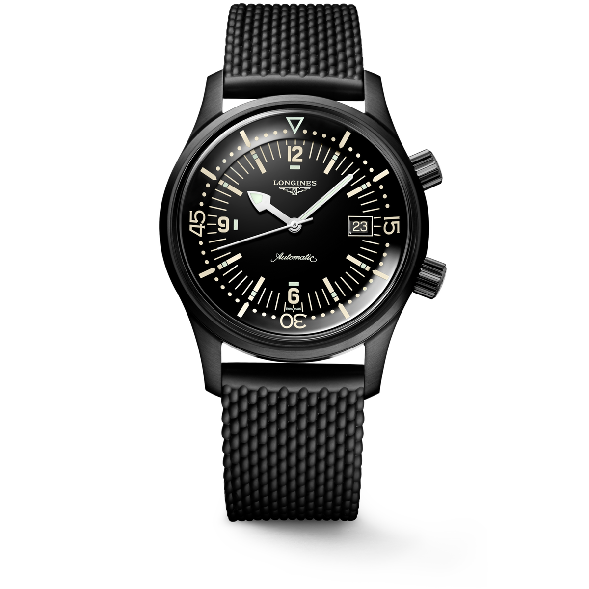 Longines Legend Diver 42.00 mm Black lacquered polished Black PVD coating L37742509 L3.774.2.50.9 front view