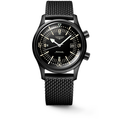 Longines Legend Diver 42.00 mm Black lacquered polished Black PVD coating L37742509 L3.774.2.50.9 front view