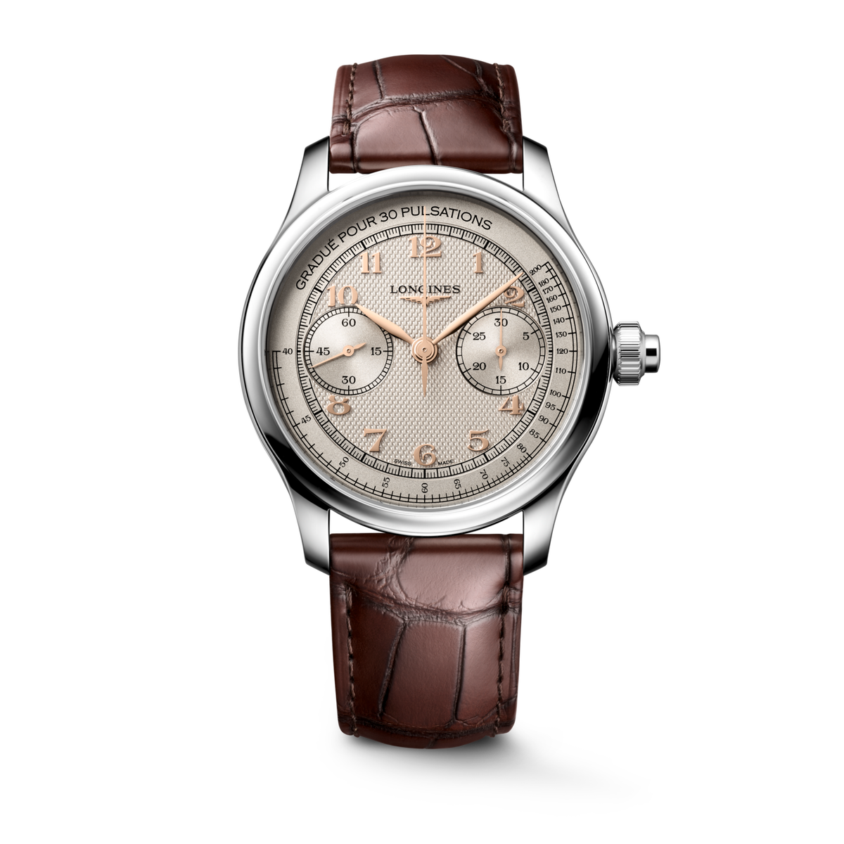Longines Master Collection Chrono Monopusher Ivory "barleycorn" dial. Stainless steel 41.00 mm L29604782 L2.960.4.78.2 front view