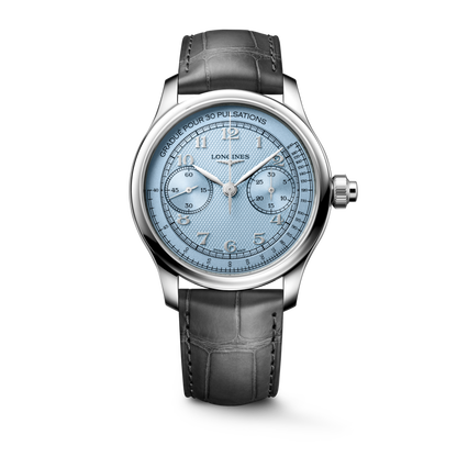 Longines Master Collection Chrono Monopusher Frosted blue "barleycorn" dial. Stainless steel 41.00 mm L29604932 L2.960.4.93.2 front view